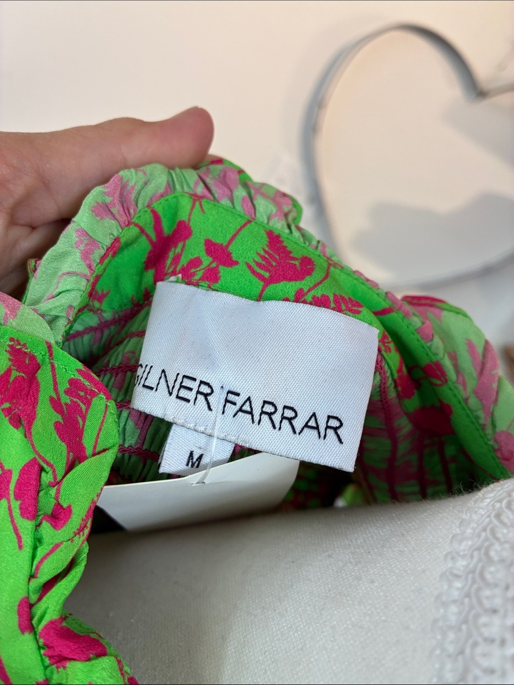 Gilner Farrar Sienna Blouse Womens Green Pink Floral Ruffle Cap Sleeve Top M - Picture 3 of 7